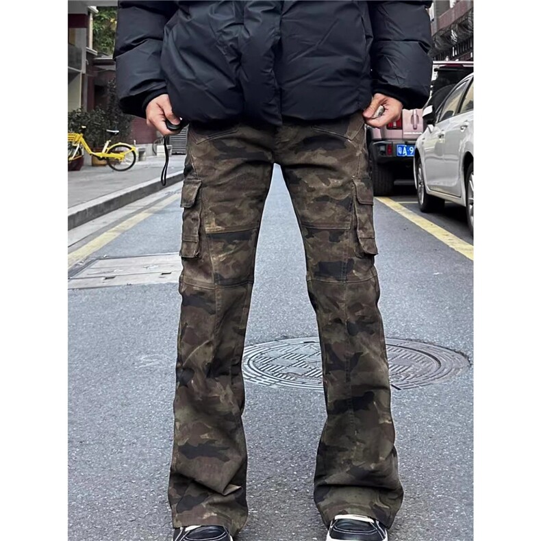 美式迷彩多口袋百搭修身工装裤男显瘦微喇裤牛仔裤AM255P49，男装牛仔裤，星座1013-5