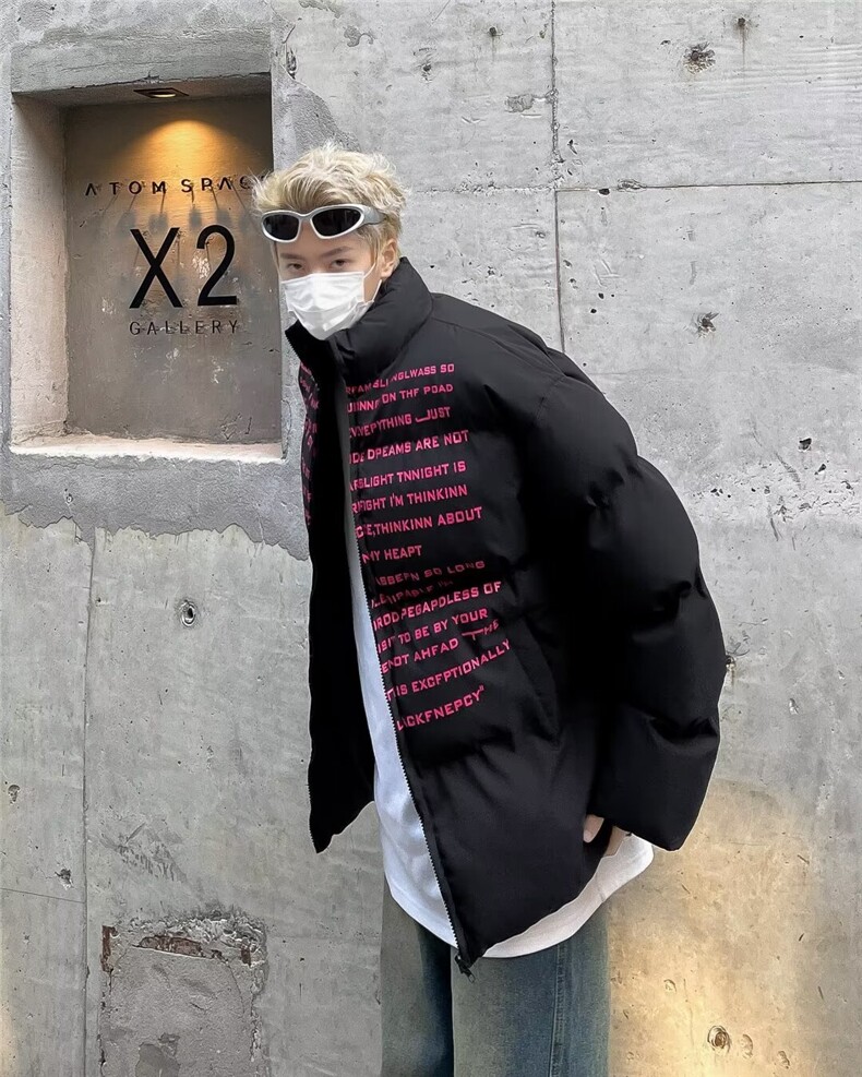 美式复古字母印花棉服加厚情侣面包服宽松冬装M9096-P88图片