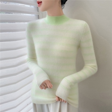 减龄撞色条纹~软糯小山羊绒衫女半高领长袖保暖修身针织打底毛衣，女装羊毛衫，拓驰羊绒
