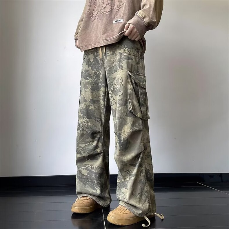 迷彩工装牛仔裤男秋冬新款美式痞帅宽松直筒阔腿休闲长裤KN0033,男装休闲裤,星座1116A-1（原606A）
