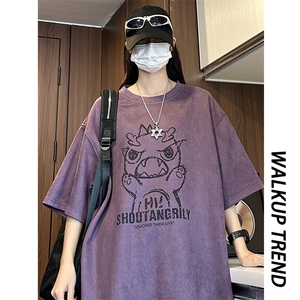 高转化小恐龙新印花麂皮绒短袖t恤男夏X416B-1-DY3022-特P25限39图片