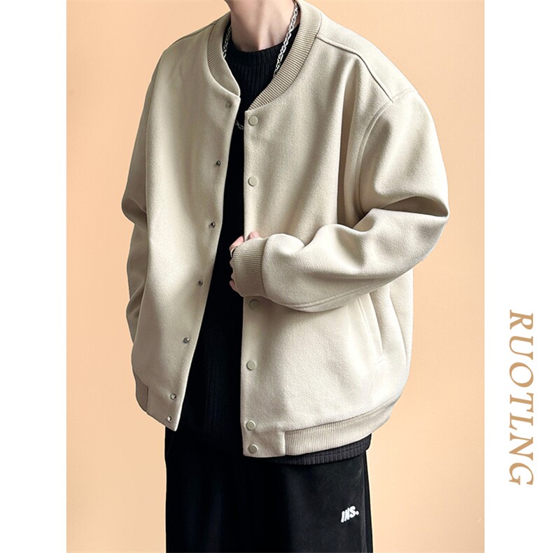 秋冬新款呢子外套男宽松休闲短款呢料夹克加厚A351-AJ251102-P100,男装夹克,电商A351