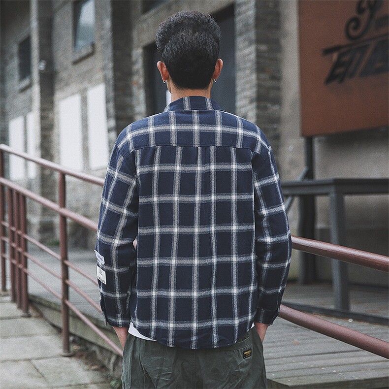 2021春季外景日系大码男休闲格子宽松纽扣翻领衬衫C503-P45,男装衬衫,电商A001
