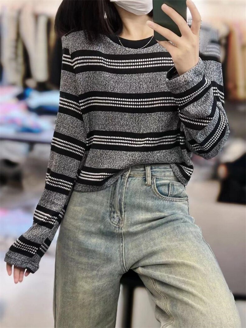 毛衣条纹，女装针织衫/毛衣，N+