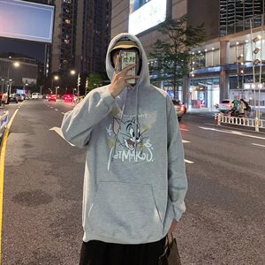 WY08-P48    秋冬汤姆猫印花卫衣男连帽休闲宽松大码套头外套图片