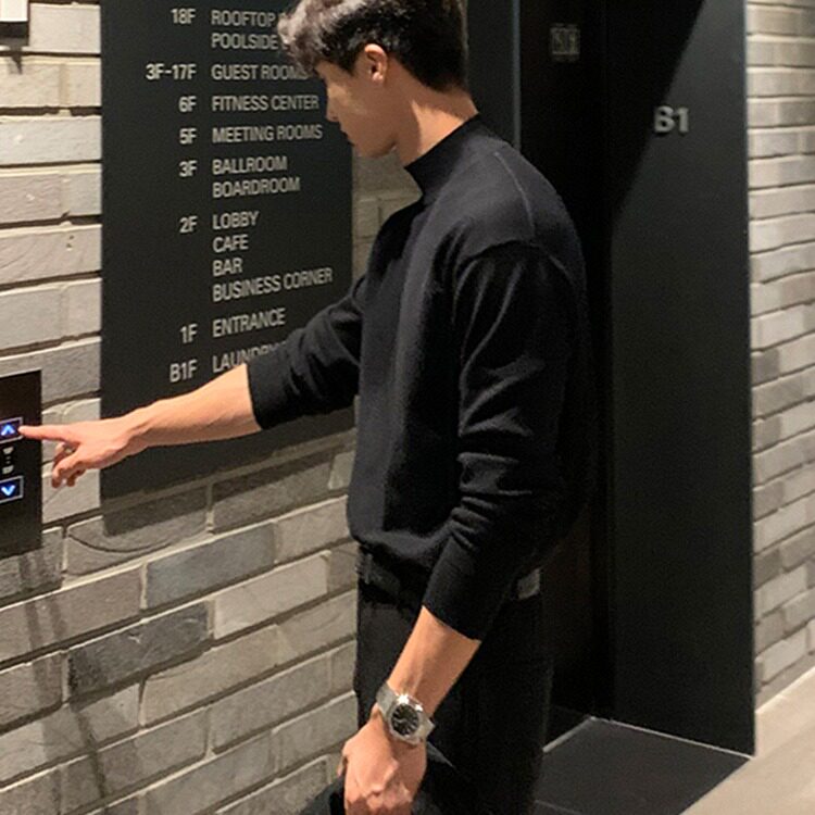 黑色半高领毛衣男生成熟稳重穿搭套装秋冬加绒加厚西装内搭针织衫,男装针织衫/毛衣,星座603-2