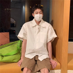 韩东大门短袖衬衫男女2025夏季新款韩版日系休闲百搭衬衣口袋图片