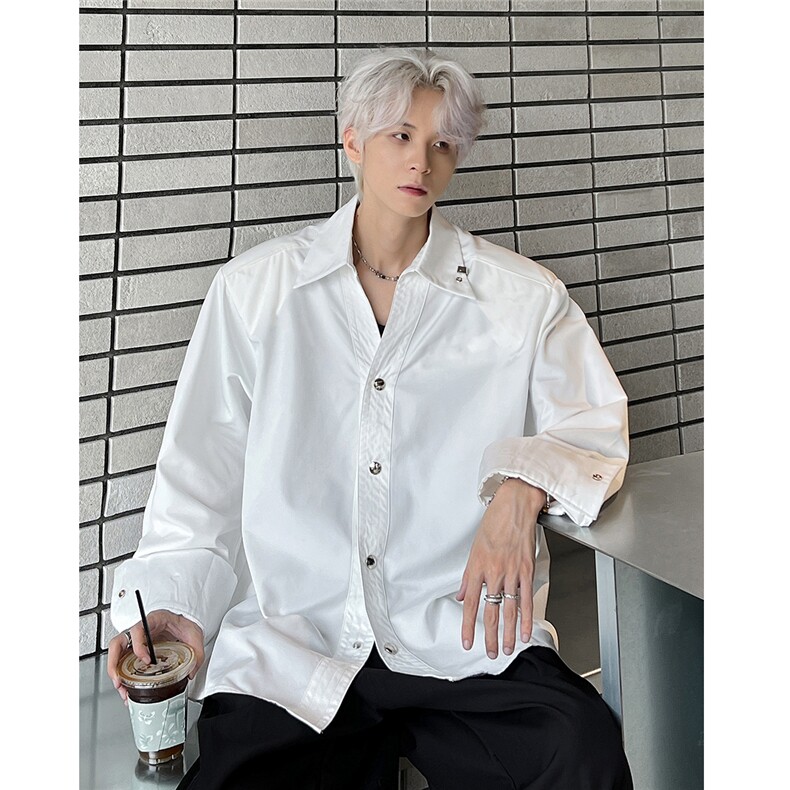 小众禁欲纽扣纯色衬衫男2025早秋休闲垂感宽松长袖衬衣CS94-P63,男装衬衫,电商C307