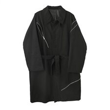 山本暗黑风拉链装饰中长款风衣小众走秀款工装外套A452-H22，男装风衣，电商A452