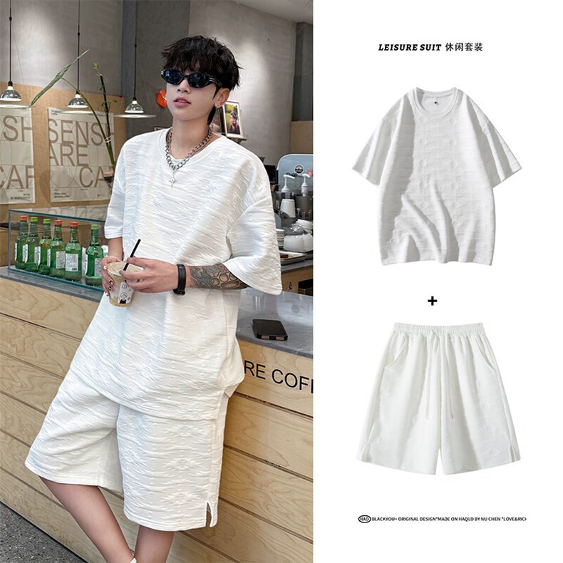 2026夏休闲潮牌百搭情侣款套装文艺复古极简简约套装T18TP45控78，男装休闲套装，电商A102B
