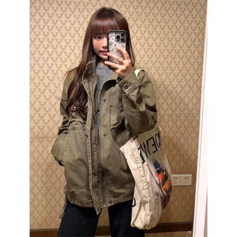 2025秋新款美式复古工装外套女设计感宽松气质户外运动立领夹克潮,男装夹克,星座506A