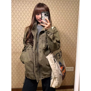 2025秋新款美式复古工装外套女设计感宽松气质户外运动立领夹克潮