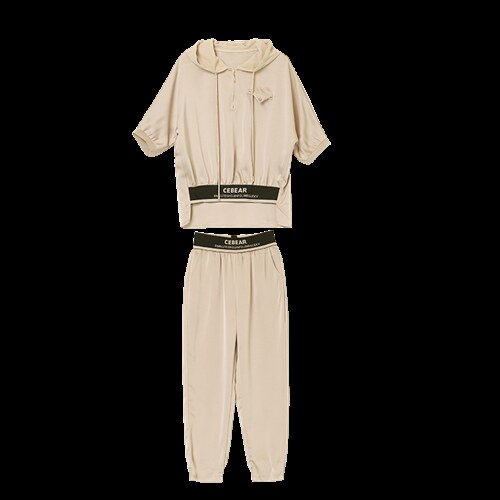 雪纺醋酸透气休闲女洋气短袖时尚气质夏束脚宽松裤运动潮，女装运动套装，一安秀