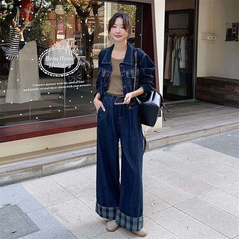 格子牛仔套装女春秋高级感盐系减龄美式韩风chic两件套又a又飒,女装套装/套裙,瑶迪依秀