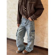 美式高街大口袋浅色牛仔裤男款潮流宽松百搭直筒休闲长裤，男装牛仔裤，星座410-6（原星座1304-1）