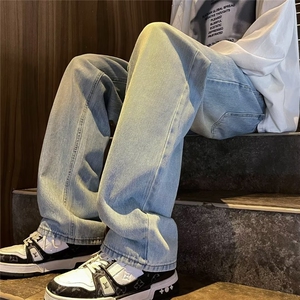 美式高街vibe风直筒长裤欧美痞帅男hiphop复古牛仔裤N08057-45图片