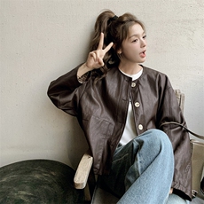 现货拼接皮衣2519P145控218，女装短外套，2C201