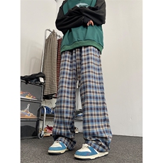 03美式街头复古格子裤男女同款宽松阔腿直筒裤XZ211-1-K2354-P60，男装休闲裤，星座211-1