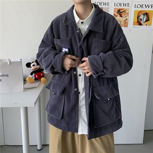 秋冬港风男女复古灯芯绒夹克工装宽松都口袋外套中性风H203/P70