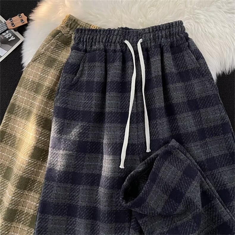 美式复古法兰绒毛呢格子裤男春秋潮裤子直筒休闲长裤B215P40,男装休闲裤,星座1116-2