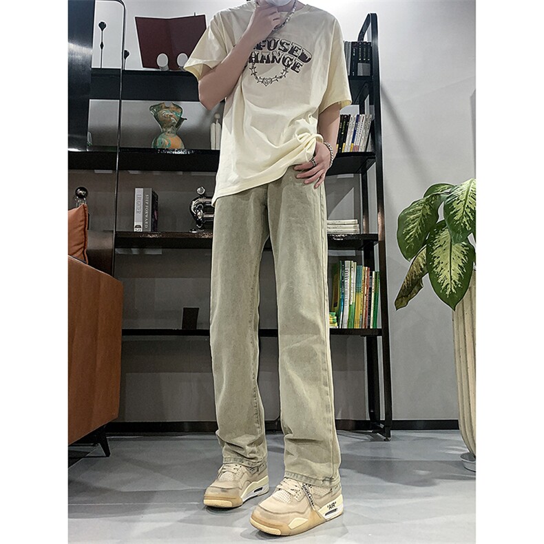 自家图主推货足大码黑色毛边微喇黄泥牛仔裤直筒裤K10-P50，男装牛仔裤，星座205