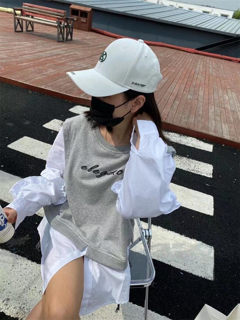 字母刺绣假两件卫衣，女装卫衣/绒衫，Q.P