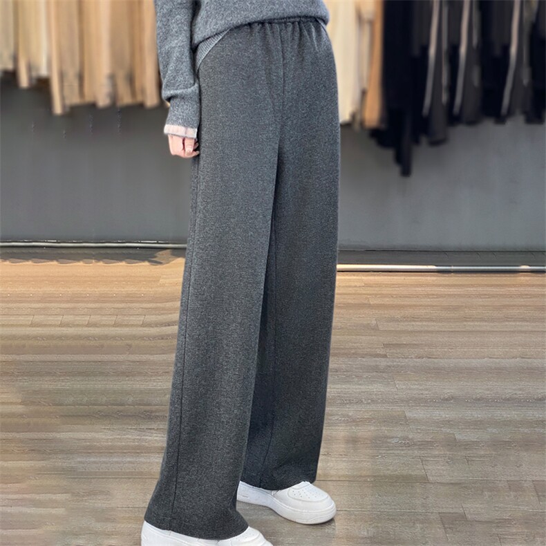 时尚女士羊毛阔腿裤高腰显瘦宽松休闲裤轻盈柔软舒适百搭,女装休闲裤,臻维羊绒