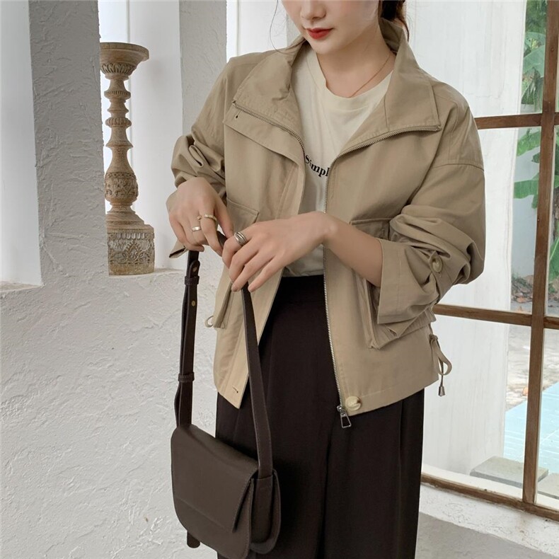 现货短款后抽绳风衣外套，女装风衣，汐美