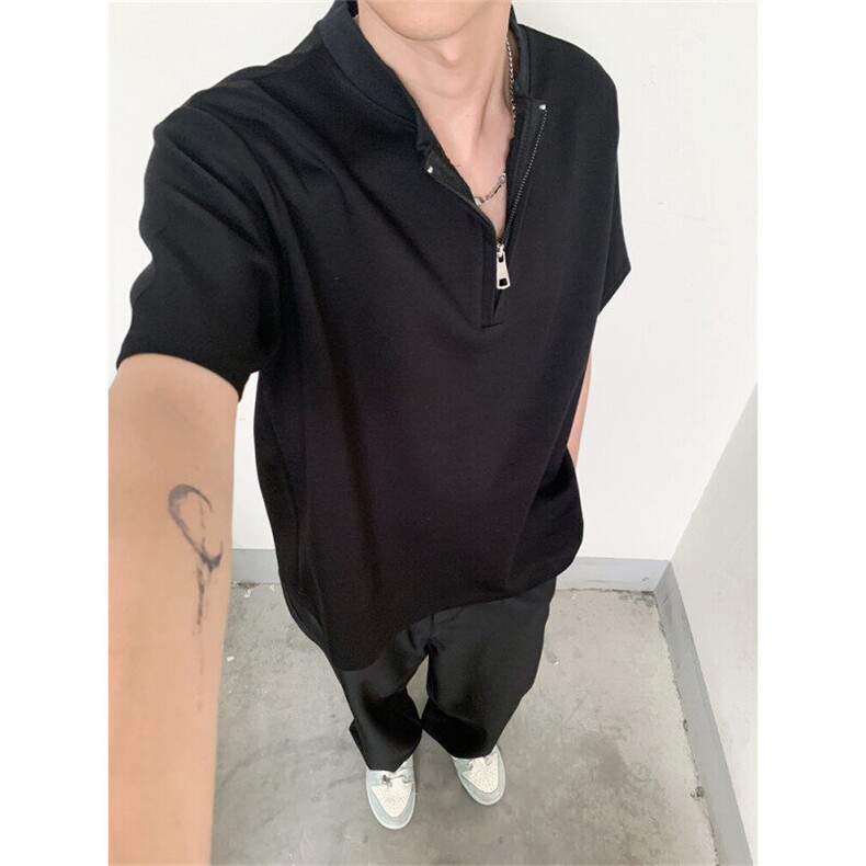 【现货自制】凉感纯色短袖T恤男夏季半拉链立领polo衫T06023TP35,男装Polo衫,星座1004（原星座815-3）