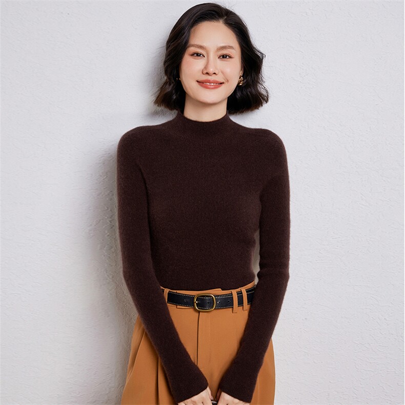 优雅女士羊毛半高领毛衣简约百搭显瘦长袖针织衫,女装羊毛衫,温伦斯特羊绒