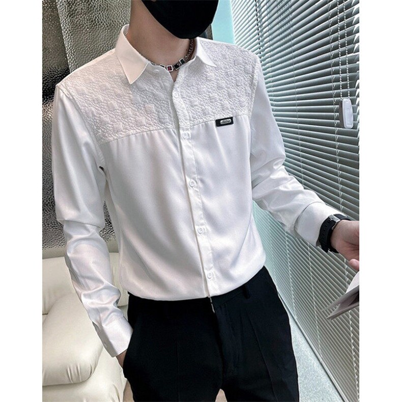 春秋发型师男装长袖拼接休闲衬衫男网红同款修身帅气衬衣 CA615图片