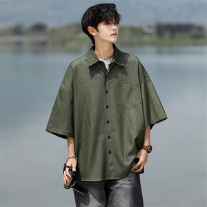8XL-M 冰丝牛仔短袖衬衫男款夏季薄款宽松慵懒衬衣外套DC28006P60图片