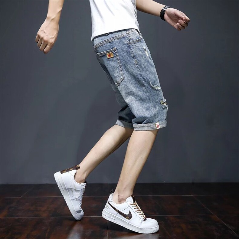 牛仔短裤男2025夏季薄款宽松休闲七分中裤潮牌韩版潮流修身五分裤,男装休闲裤,电商B212（原钱塘6029）