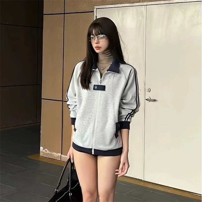 抖音得物品质秋冬美式高街重磅结构拼接织带翻领卫衣夹克外套W113图片