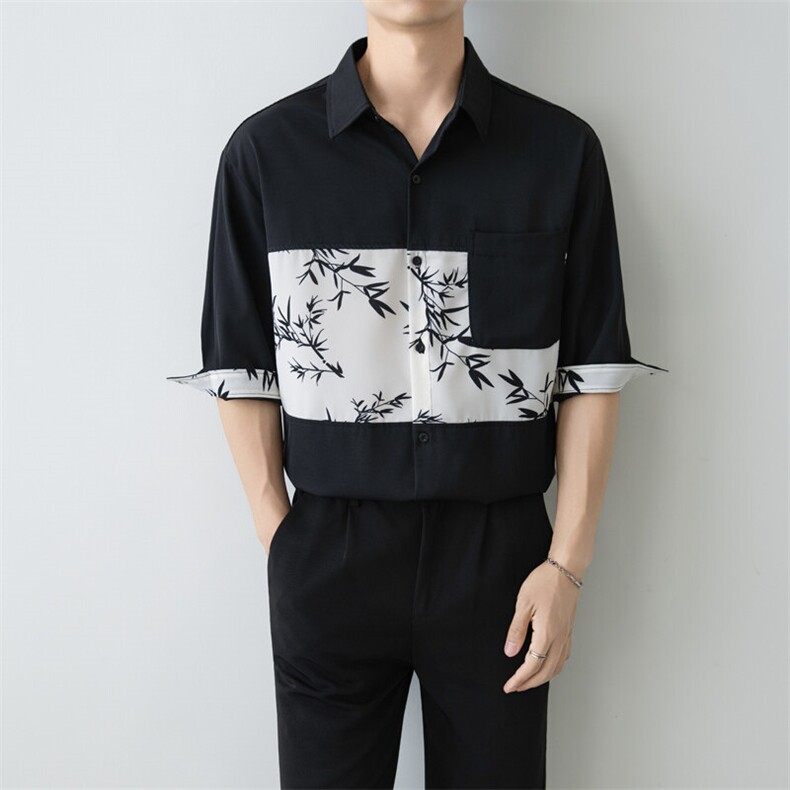 夏男x小伙立领纯色衬衫男休闲宽松风衬衣轻熟风A236-82569-P55,男装衬衫,电商A236
