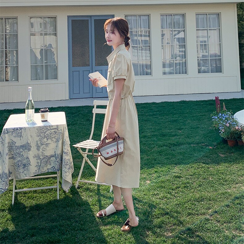 黄色时尚休闲女2025年夏季新款宽松显瘦减龄百搭半身裙,女装连衣裙,2C285