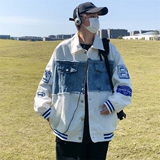 牛仔拼接刺绣棒球服春秋季新款情侣vintage外套夹克男W5581-P62，男装夹克，星座512-2