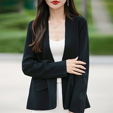 时尚百搭女士羊毛针织开衫简约优雅通勤商务外套，女装针织衫/毛衣，佳绒包芯纱店