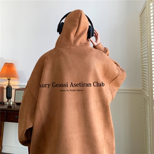 ！麂皮绒连帽卫衣 直播品质重磅400克Aury印花JL7110-P45图片