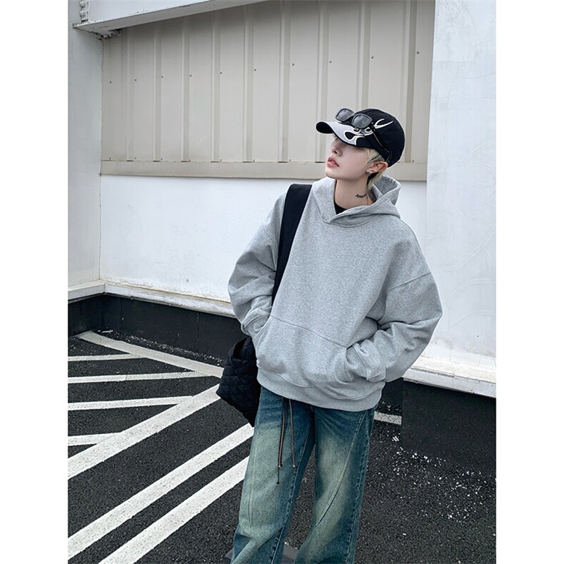 春秋季cleanfit男生短款卫衣美式重磅连帽大帽衫廓形外套潮WY004,男装卫衣,电商B312