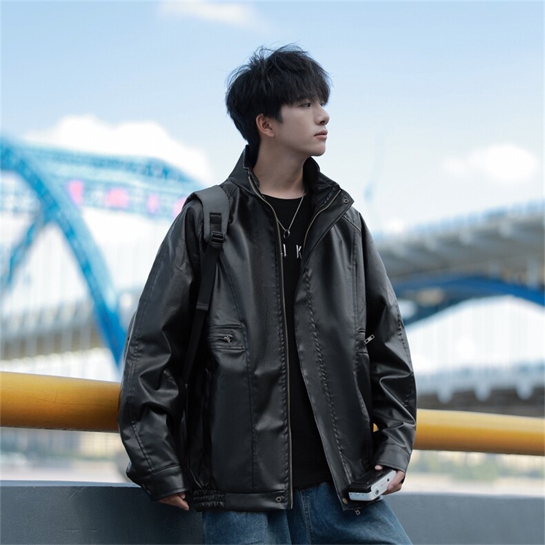 自拍图！美式复古皮衣外套男春款潮牌痞帅宽松PU皮夹克JK720-P85，男装皮衣，星座1209-2