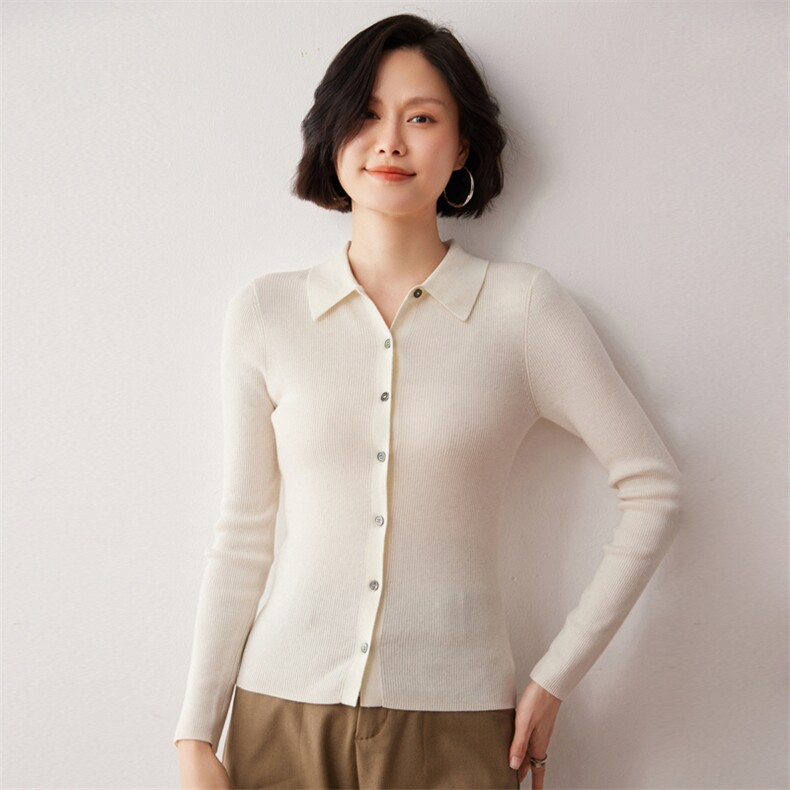 秋冬新款洋气时尚百搭显瘦女款POLO领35%山羊绒开衫图片