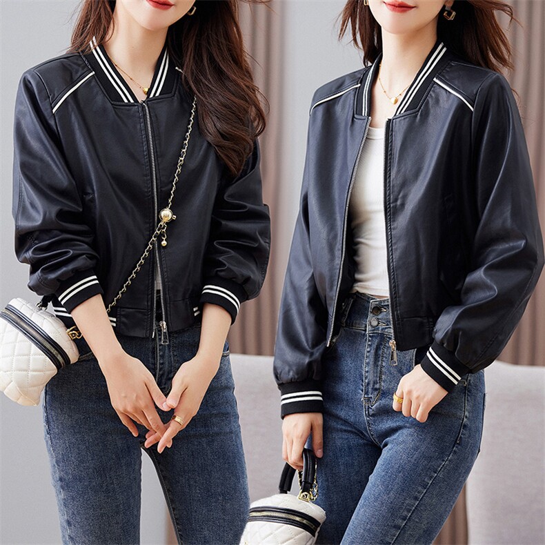 欧货皮衣外套女机车服短款上衣2023秋季新款pu皮棒球服夹克潮ins,女装皮衣,江南女神