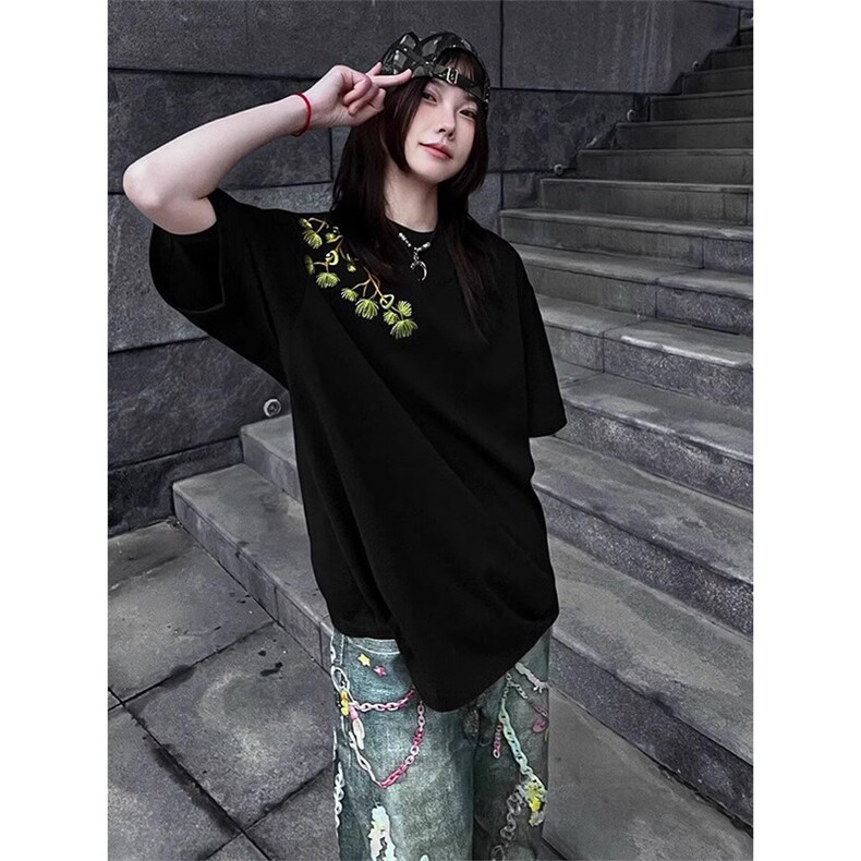 万针全刺绣工艺高品质260克双纱纯棉美式高街宽松短袖T恤特P33,男装T恤,电商A486