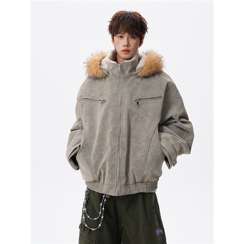 6无影墙大理石纹PU皮拉链座山雕拆卸毛领棉衣HWH101-P138控248，男装棉衣，星座514A（原614）