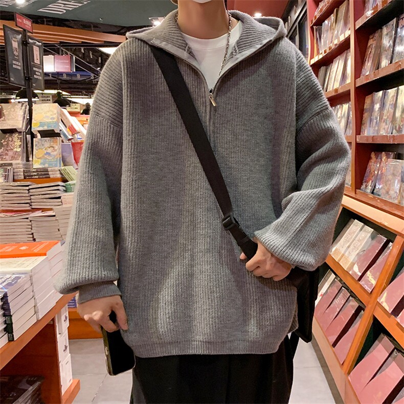 秋冬半拉链连帽毛衣韩版宽松慵懒风针织衫外套M3611-P65图片