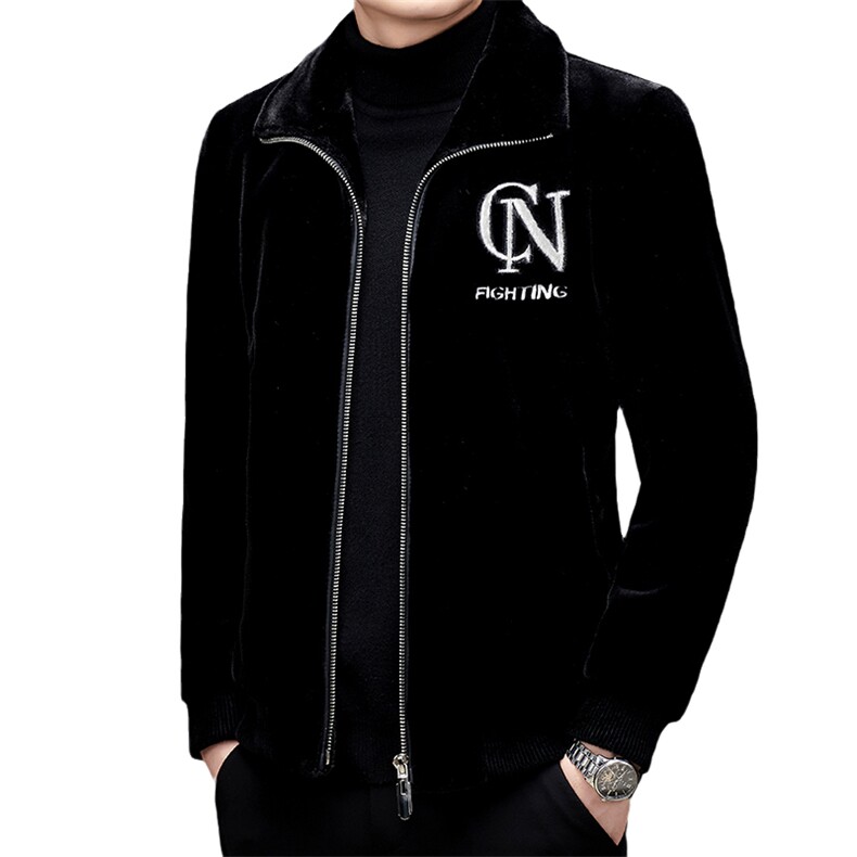 秋冬外套男士金貂绒夹克立领商务休闲刺绣外套男SNNJDR11813-P350,男装夹克,电商B212（原钱塘6029）