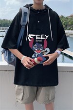 LD54038-P45连帽短袖t恤男大码胖子带帽五分袖中袖，男装T恤，电商A040