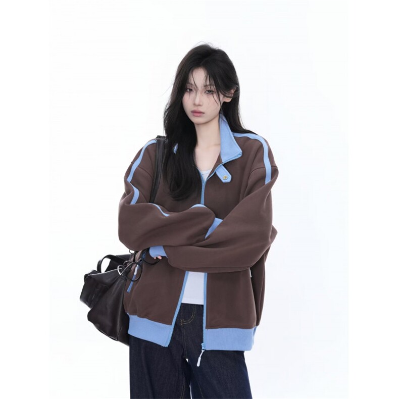 拼接运动卫衣开衫女春秋季新款潮牌休闲外套高街立领棒球服潮,女装短外套,星座1210-1