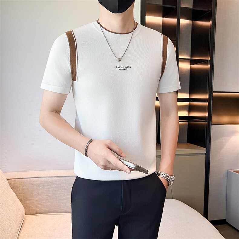 店主风秋冬季男士圆领套头拼接针织衫男上衣301A-1/M12/P55 控75图片